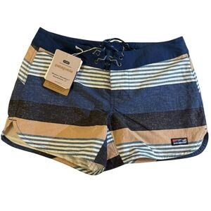 New Patagonia W's Wavefarer Boardshorts 5" Stripe Texture Tidepool Blue Sz 2‎